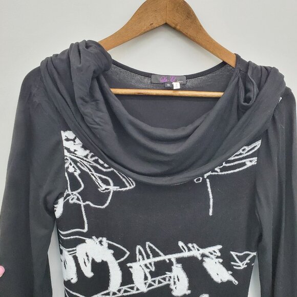 La El Couture Maxi Dress Size S Long Sleeve Cowl Neck Black White Whimsigoth - Picture 10 of 14